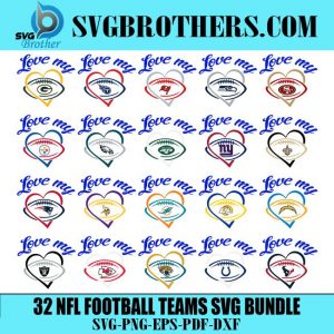 32 Football Teams Heart Logo Svg Bundle, Sport Svg, Love Football Svg, Football Heart Svg, Football Svg, Football Teams Svg, N F L Svg, Super Bowl Svg, Football Svg Bundle, Football Logo Svg