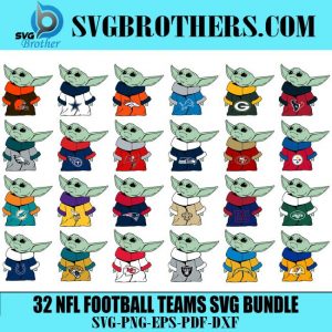 32 Football Teams Baby Yoda Svg Bundle, Sport Svg, Football Svg, Football Teams Svg, Baby Yoda Svg, Starw ars Svg, N F L Svg, Super Bowl Svg, Football Svg Bundle, Football Logo Svg