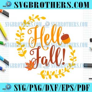 Hello Fall Leaves Wreath Gift Svg