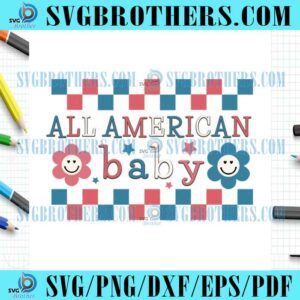All American Flag Floral Smiley Face Baby PNG